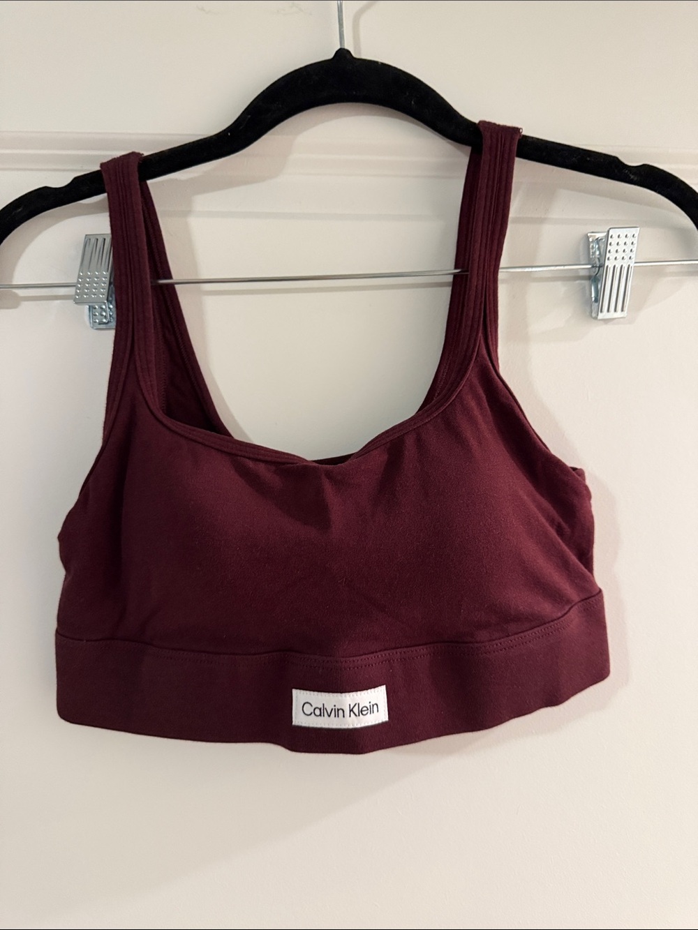 Calvin Klein Maroon Scoop Bralette with Logo Band